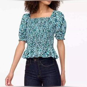 NWT J. Crew Smoked Floral Peplum Cotton Blend Blouse Size XL